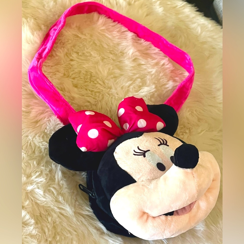 Disney Minnie Plush Purse Costume Bag Minnie Mouse Bow with zipper and strap